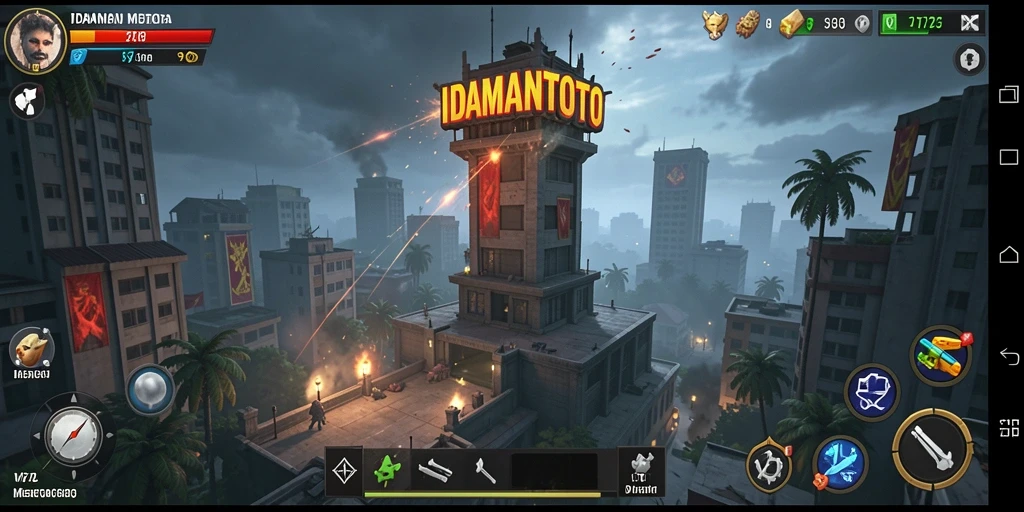 Tampilan utama gameplay menegangkan di IDAMANTOTO dengan menara pertahanan.