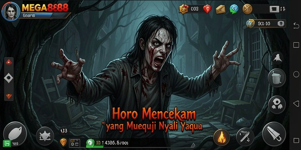 Screenshot menampilkan suasana mencekam dalam gameplay Horror MEGA888.