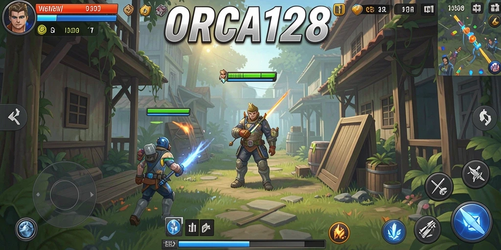 Tangkapan layar gameplay ORCA128 menunjukkan aksi strategi yang mendebarkan.