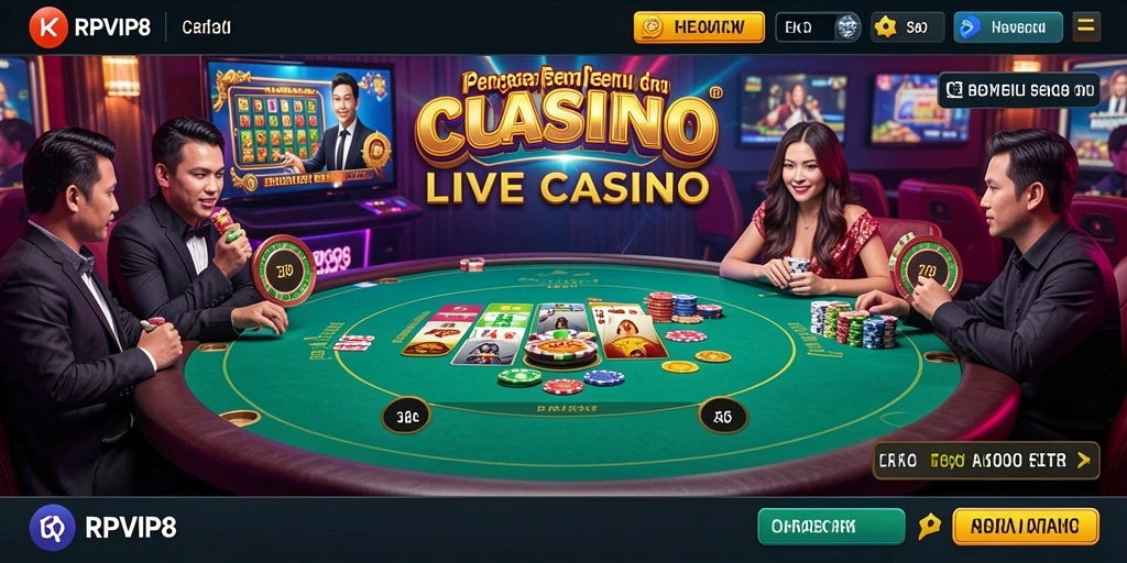 Tampilan antarmuka RPVIP8 dengan dealer live dan permainan menarik.