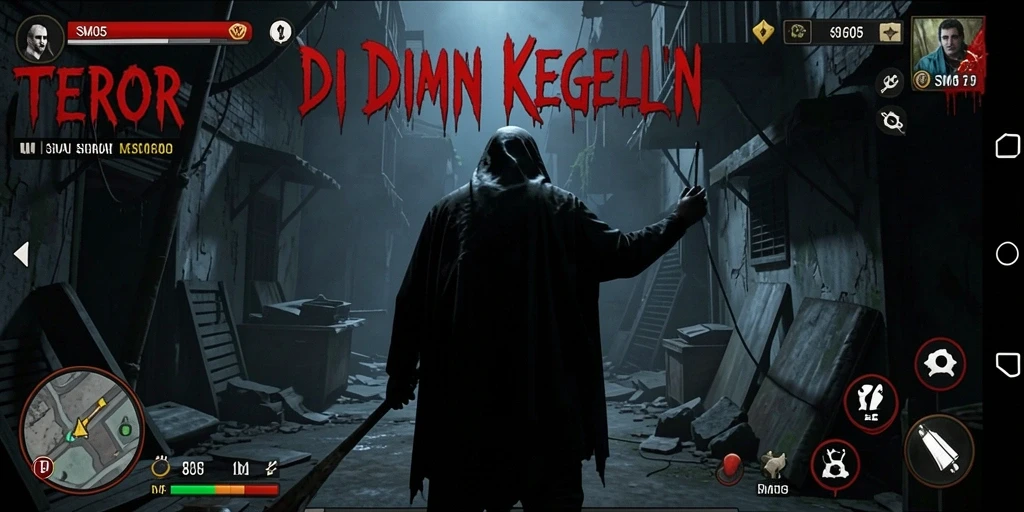 Screenshot gameplay SM605 menampilkan momen menegangkan saat karakter menghadapi makhluk menyeramkan.