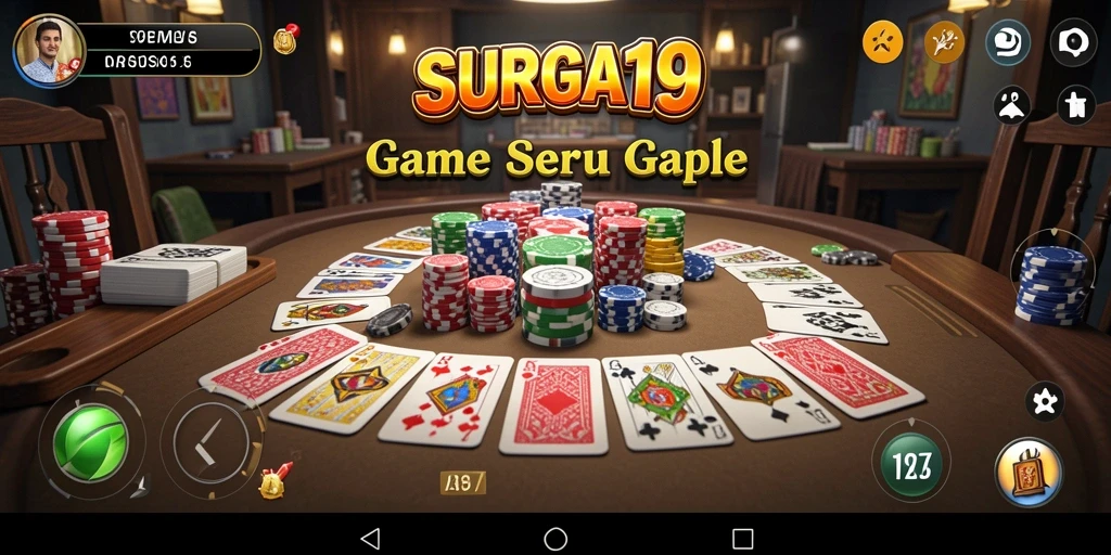 Screenshot SURGA19 menampilkan gameplay Gaple yang seru dan interaktif.